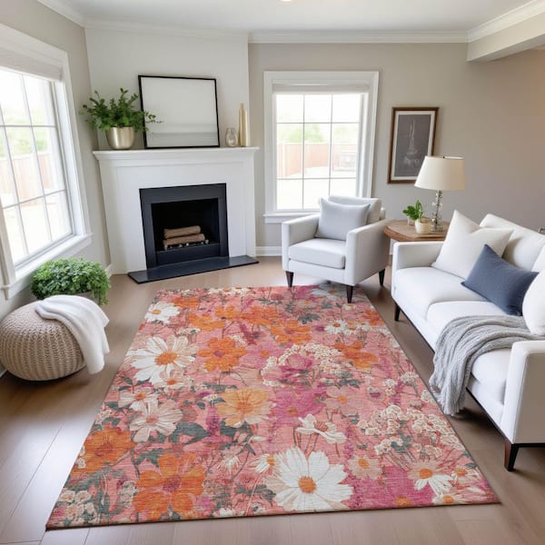 Mayfield Premium Machine Washable Abstract AMF1506 Blush 3 ft. x 5 ft. Area Rug