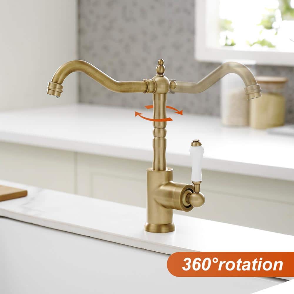 Antique Brass Single Handle Kitchen Faucet with Ceramic Disc Valve