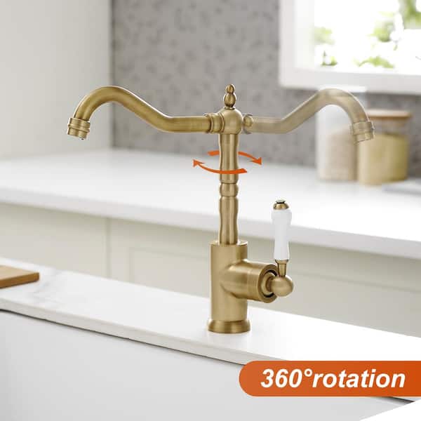 Single Handle Standard Kitchen Faucet Vessel Sink Faucet 360°Swivel One Hole Farmhouse Lavatory Vanity Faucet in Antique