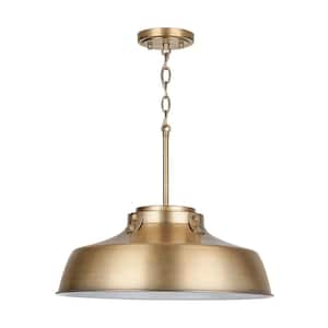 Oakwood 100 - Watt 1-Light Aged Brass Industrial Pendant Light with Metal Shade, No Bulbs Included