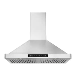 30 in. 294 CFM Ducted Wall Mounted Range Hood in Silver with LED Screen Finger Touch Control, 6-Speed ​​Control