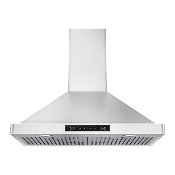 Kahomvis 30 in. 294 CFM Ducted Wall Mounted Range Hood in Silver with LED Screen Finger Touch Control, 6-Speed ​​Control