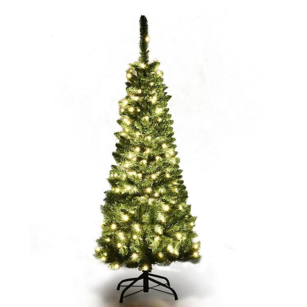 Costway 4.5 ft. Pre-Lit Hinged Artificial Christmas Tree with 150 White Lights