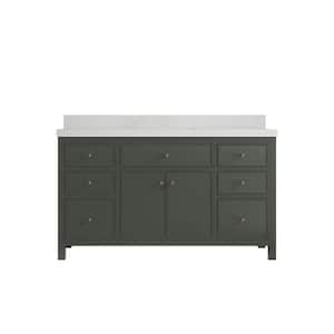 Sonoma 60 in. W x 22 in. D x 36 in. H Single Sink Bath Vanity in Pewter Green with 2" Carrara Quartz Top
