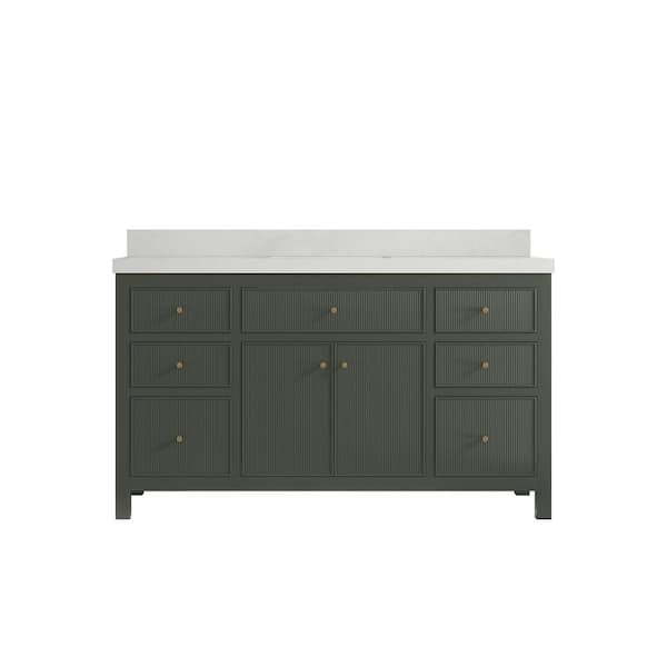 Willow Collections Sonoma 60 in. W x 22 in. D x 36 in. H Single Sink Bath Vanity in Pewter Green with 2" Carrara Quartz Top
