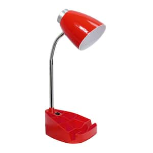 18.5 in. Red Modern Organizer Desk Lamp with Flexible Gooseneck and Plastic Cone Shade