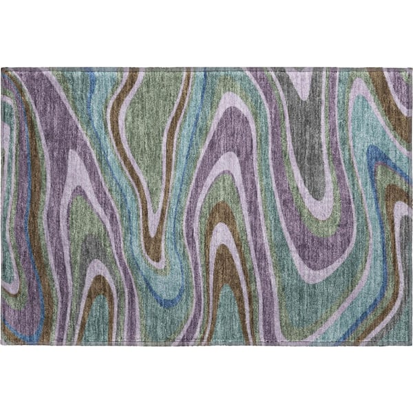 Mayfield Premium Machine Washable Abstract AMF2494 Purple 2 ft. x 3 ft. Accent Rug