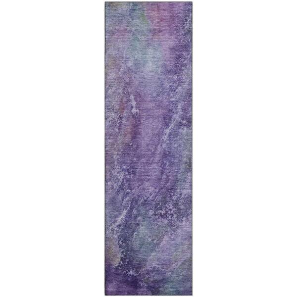 Mayfield Premium Machine Washable Abstract AMF2308 Purple 2 ft. x 7 ft. Runner Rug