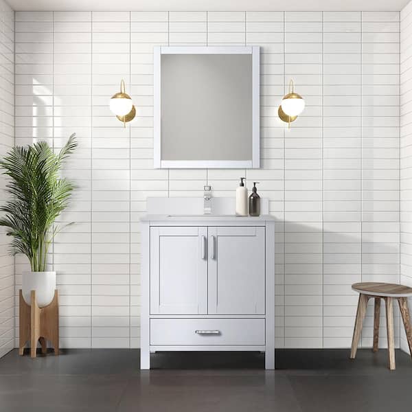Lexora Jacques 30 in. W x 22 in. D White Bath Vanity, Cultured Marble Top, and Faucet Set