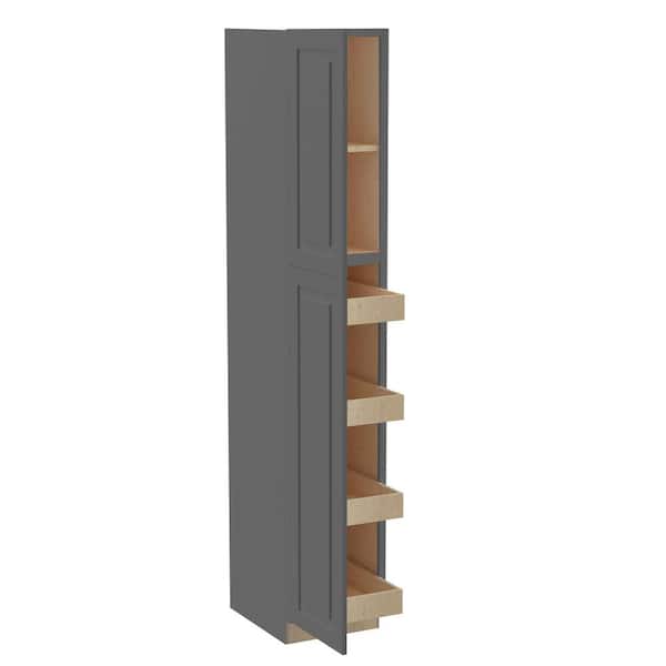 Home Decorators Collection Grayson 18 in. W x 24 in. D x 96 in. H Assembled Plywood Pantry Kitchen Cabinet in Deep Onyx with 4ROT Soft Close LH