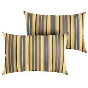 Sorra Home Sunbrella Yellow Grey Stripe Rectangular Outdoor Knife Edge Lumbar Pillows (2-Pack)