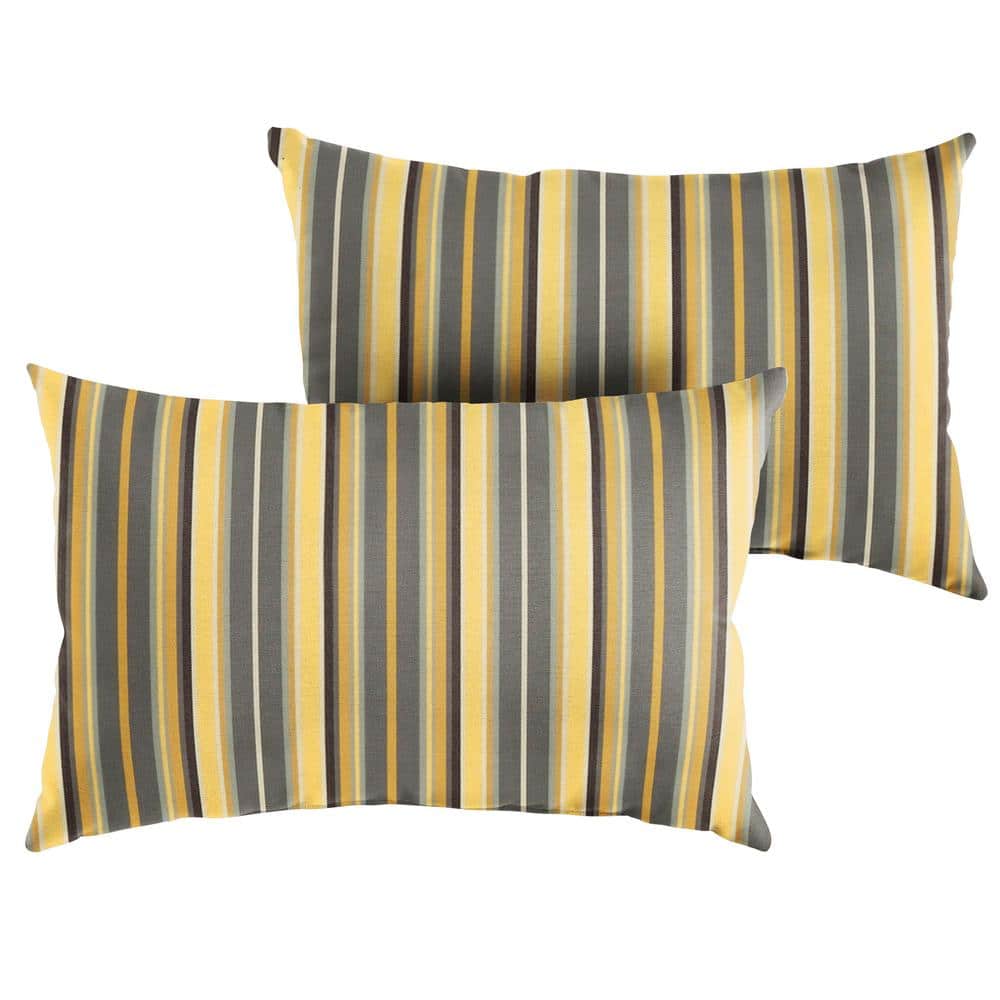 Sunbrella Yellow Grey Stripe Rectangular Outdoor Knife Edge Lumbar Pillows 