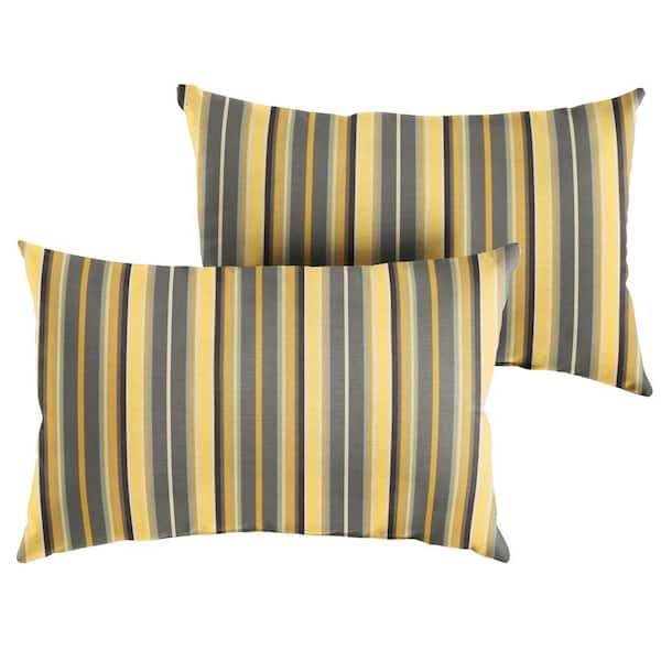 SORRA HOME Sunbrella Yellow Grey Stripe Rectangular Outdoor Knife Edge Lumbar Pillows 2 Pack HD533701SP The Home Depot