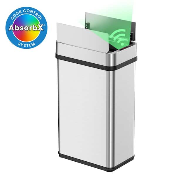 4 Gal. / 16 Liter Stainless Steel Household Metal Trash Can with Sensor Lid and Odor Filter (Left)