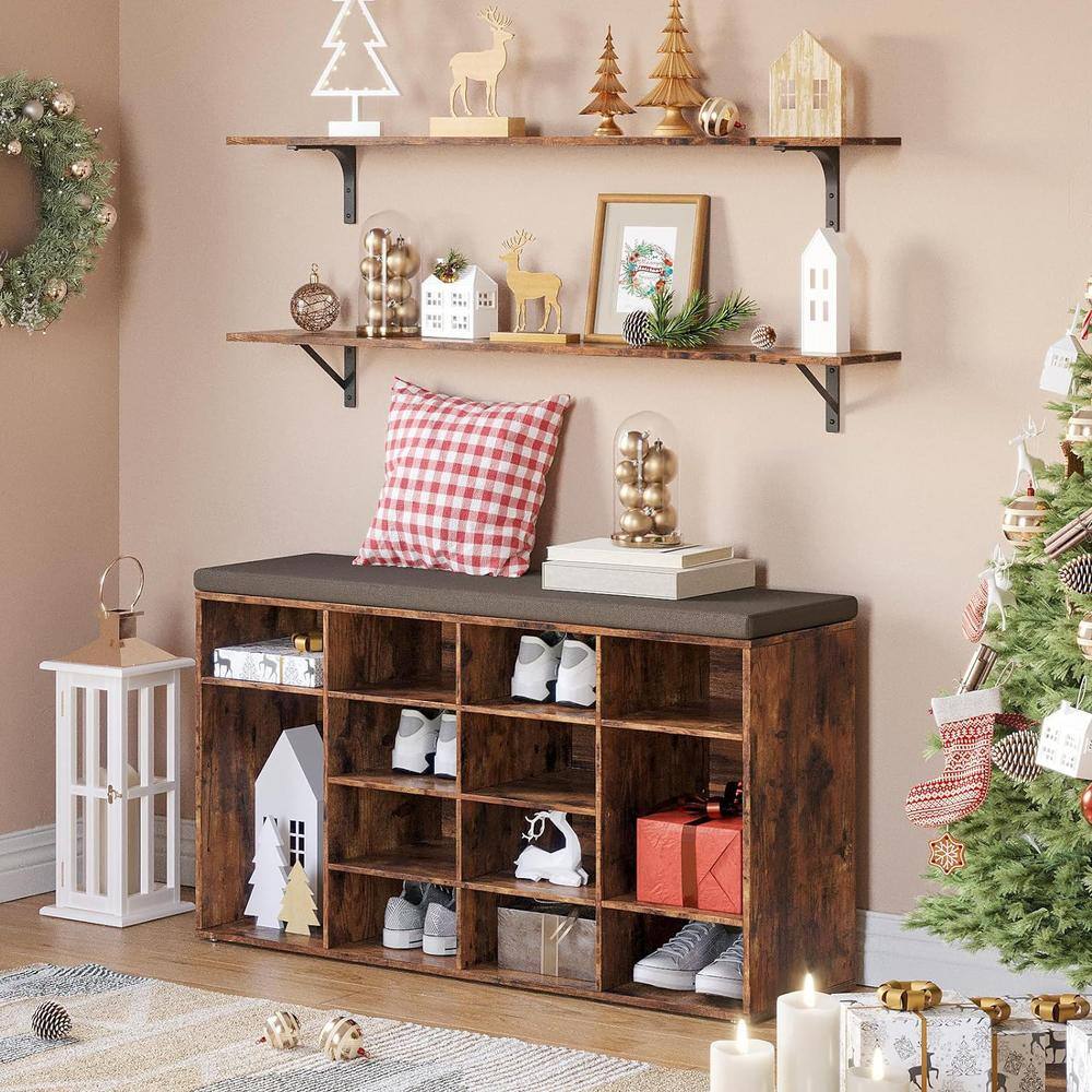 Rustic Brown 55" Wood Floating Shelves with Metal Brackets
