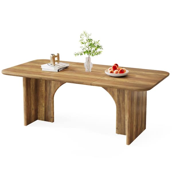 TRIBESIGNS WAY TO ORIGIN Halseey Modern Light Brown Wood 63 in. Pedestal Dining Kitchen Table Seats 4-6