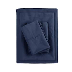 Navy Twin 200 Thread Count Relaxed Cotton Percale Sheet Set