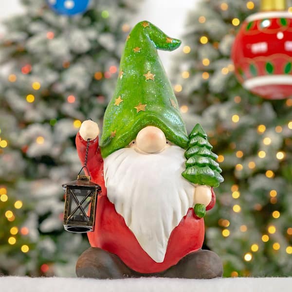 Christmas Gnome Holding Small Tree with Green Star Hat