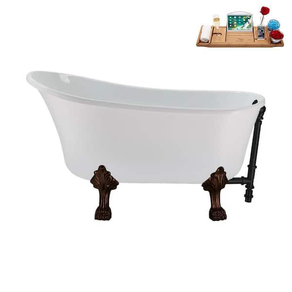 Streamline 51 in. Acrylic Clawfoot Non-Whirlpool Bathtub in Glossy White with Matte Black Drain and Oil Rubbed Bronze Clawfeet