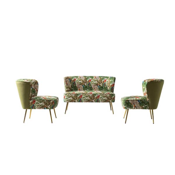 JAYDEN CREATION Arezo 3-Piece Green Living Room Set with Metal Legs