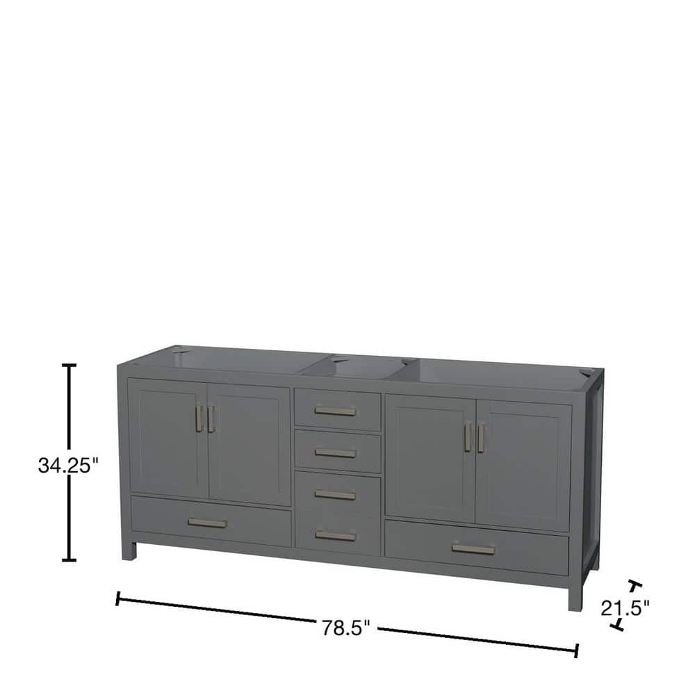 Sheffield 78.5" Dark Gray Solid Wood Double Bathroom Vanity Base