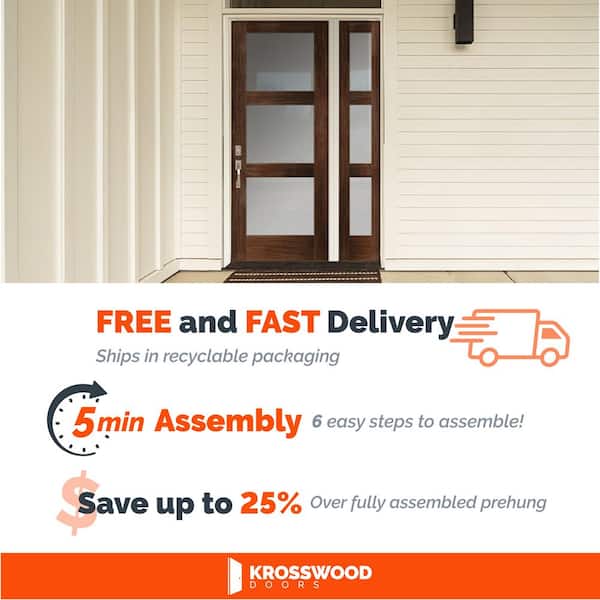 36in.x80in. Modern LH 3-Lite Frosted Glass Clear Stain Hemlock Wood AssemblyRequired Front Door Kit w/QuickAssembleJamb