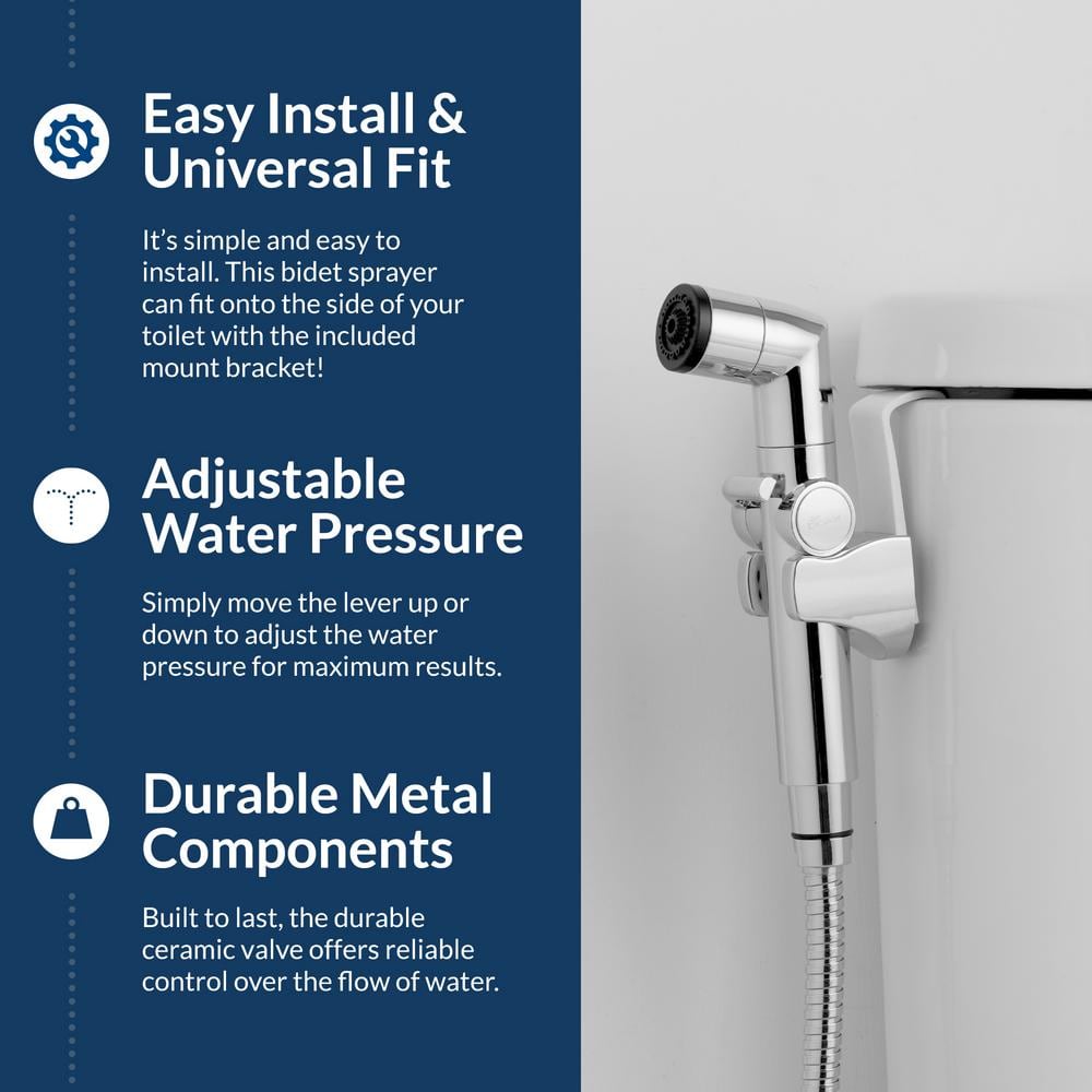 Chrome Handheld Bidet Sprayer with Stainless Steel Hose