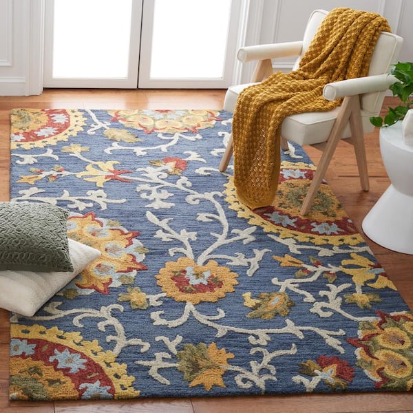Blossom Navy/Multi 6 ft. x 6 ft. Bohemian Floral Square Area Rug