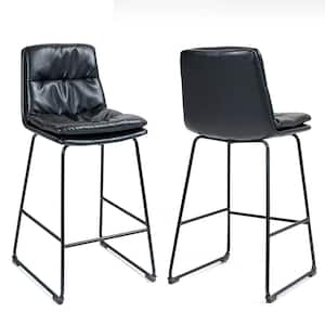 Bauer 26 in. Black Metal Counter Stool with Faux Leather Seat 2 (Set of Included)