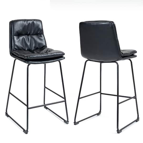 Glamour Home Bauer 26 in. Black Metal Counter Stool with Faux Leather Seat 2 (Set of Included)
