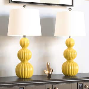 Columbia 28 " Yellow Table Lamp Set With White Shade (Set of 2)