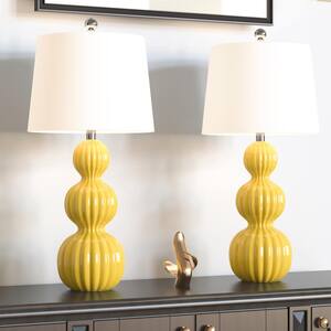 Columbia 28 " Yellow Table Lamp Set With White Shade (Set of 2)