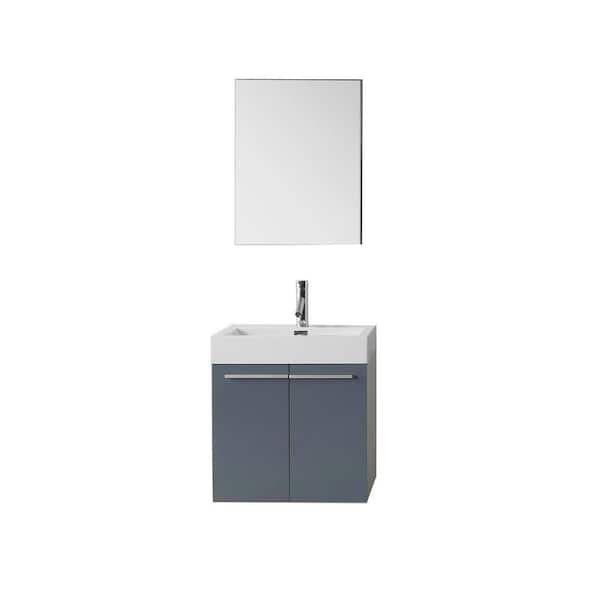 Virtu USA Midori 24 in. W Bath Vanity in Gray with Vanity Top in White with Square Basin and Mirror and Faucet