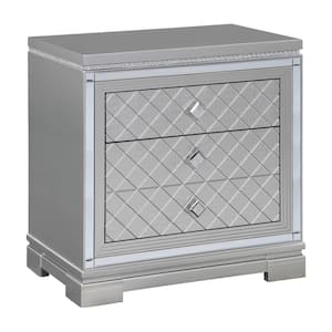 28.25 in. 2-Drawer Silver Wooden Nightstand