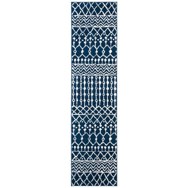 SAFAVIEH Tulum Navy/Ivory 2 ft. x 15 ft. Tribal Chevron Diamond Runner Rug