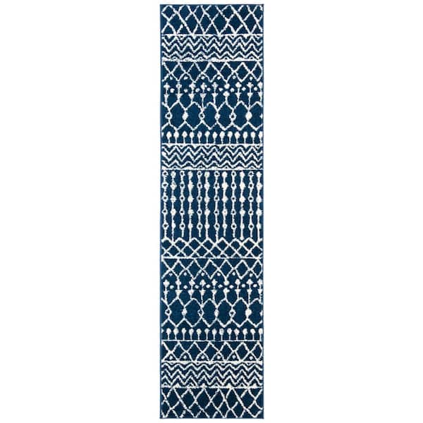 Tulum 2 ft. x 21 ft. Navy/Ivory Tribal Chevron Diamond Runner Rug