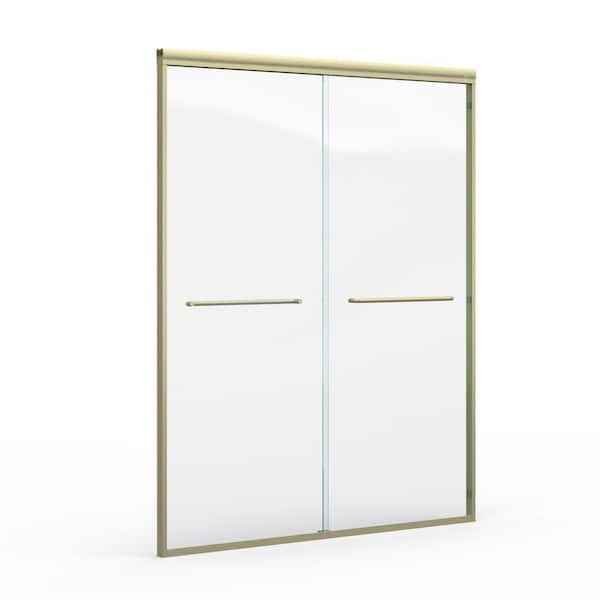 56 in.-60 in. W x 72 in. H Semi-Frameless Double Sliding Shower Door in Brushed Gold with Tempered Glass