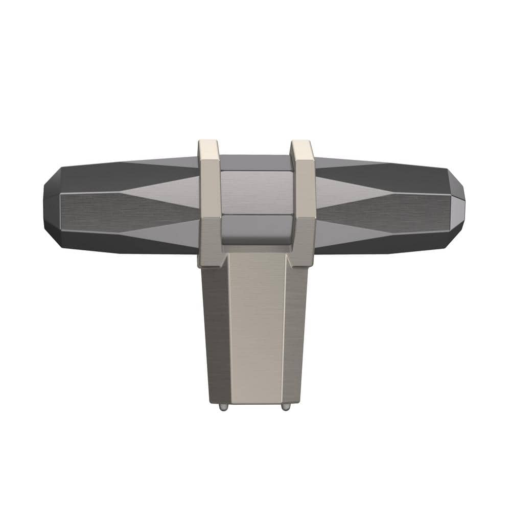 Modern Brushed Nickel and Black T-Handle Cabinet Knob