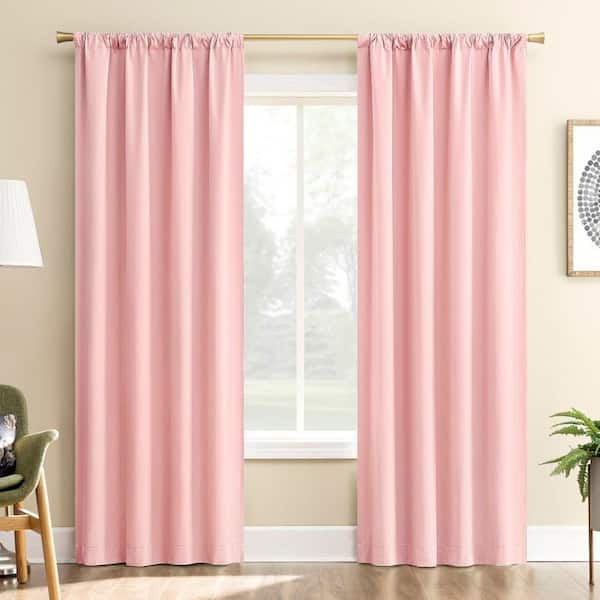 Sun Zero Karina Textured Pink Faux Linen 40 in. W x 84 in. L Rod