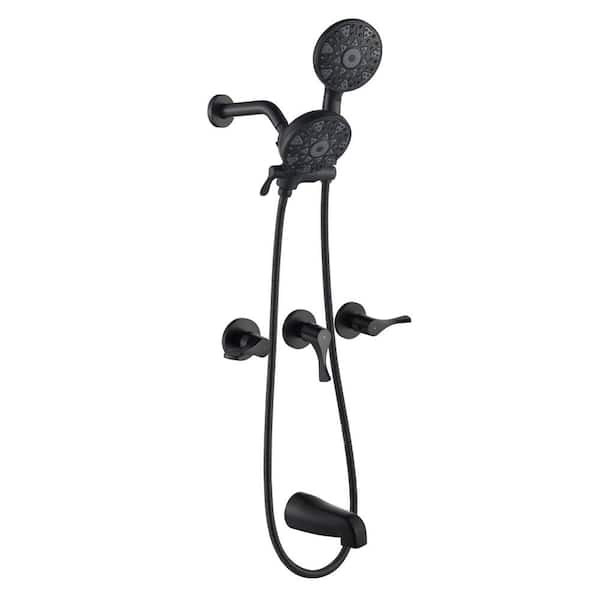 AIMADI Triple Handle 6-Spray Tub and Shower Faucet 1.8 GPM Modern Brass Wall Mount Shower System in. Matte Black Valve Included