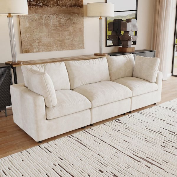 Cloud Couch 101 in. Square Arm Chenille Modular Sofa Convertible 3-Seater with Washable Covers for Apartment in Beige