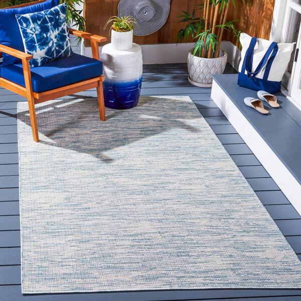 Hampton Aqua 6 ft. x 6 ft. Abstract Distressed Indoor/Outdoor Square Area Rug