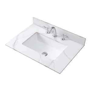 31 in. W x 22 in. D Sintered Stone Carrara White Rectangle Ceramic Single Sink Bathroom Vanity Top in White, 3-Holes