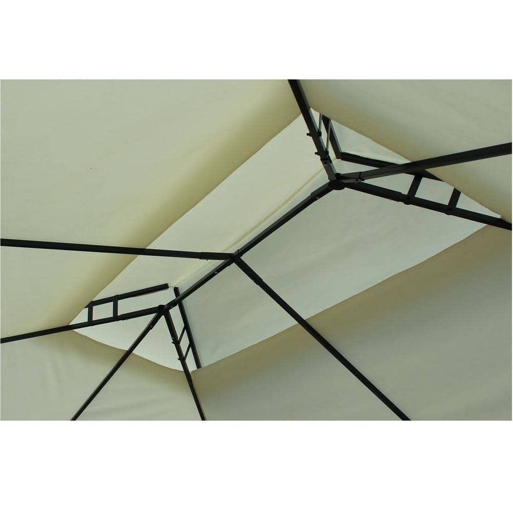 Cream White Steel Frame Patio Gazebo with Curtains