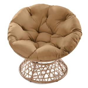 Outdoor Wicker Patio Swivel Papasan Lounge Chair with Tan Cushion