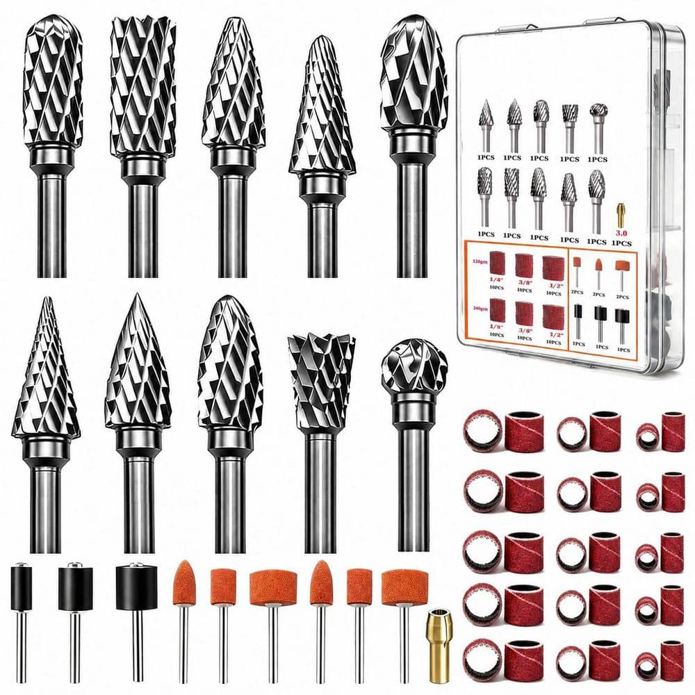 80PCS Tungsten Carbide Rotary Burr Set with Sanding Drums 1/8 Inch Shank Dual Cut for Rotary Tool Metal Wood price history on PriceWatchPro
