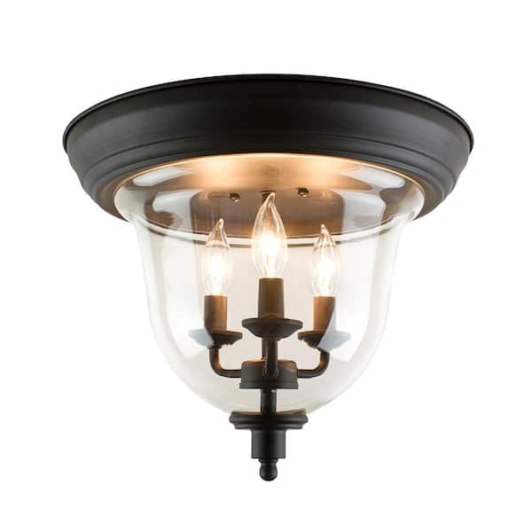 Home Decorators Collection 3-Light Bronze Flush Mount Ceiling Light with Clear Glass