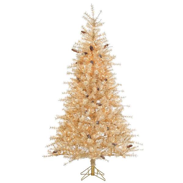 Sterling 7 ft. Pre-Lit Buttercream Frosted Hard Needle Artificial Christmas Tree with Clear Lights