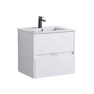 24 in. W x 18 in. D Bath Vanity in Matte White with Vanity Top in White with White Basin