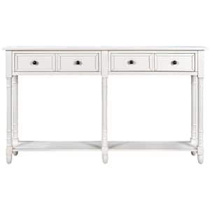 Extra Long Console Table Retro Sofa Table Console Table with 2-Storage Drawers and Bottom Shelf for Living Room Ivory